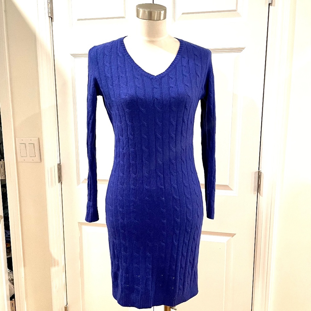 Tommy Hilfiger blue purple cabled mini sweater dress S